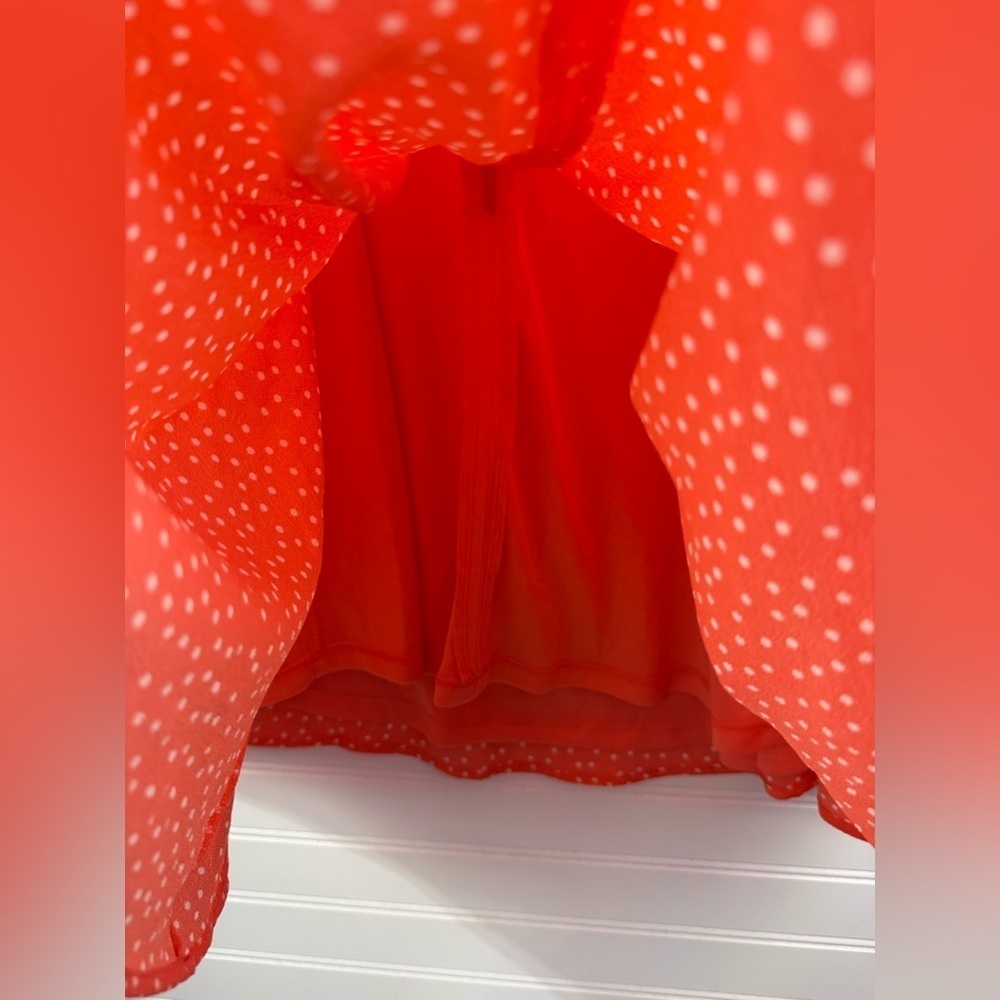 Bar III juniors orange and white spaghetti strap polka dot mini dress. Size L - Picture 5 of 6